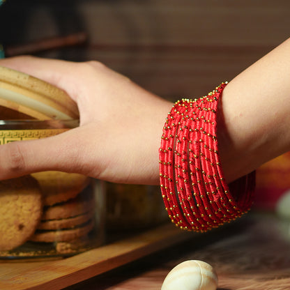 Gajari Color Premium Silk Thread Bangle for Women & Girls (Pack of 12)