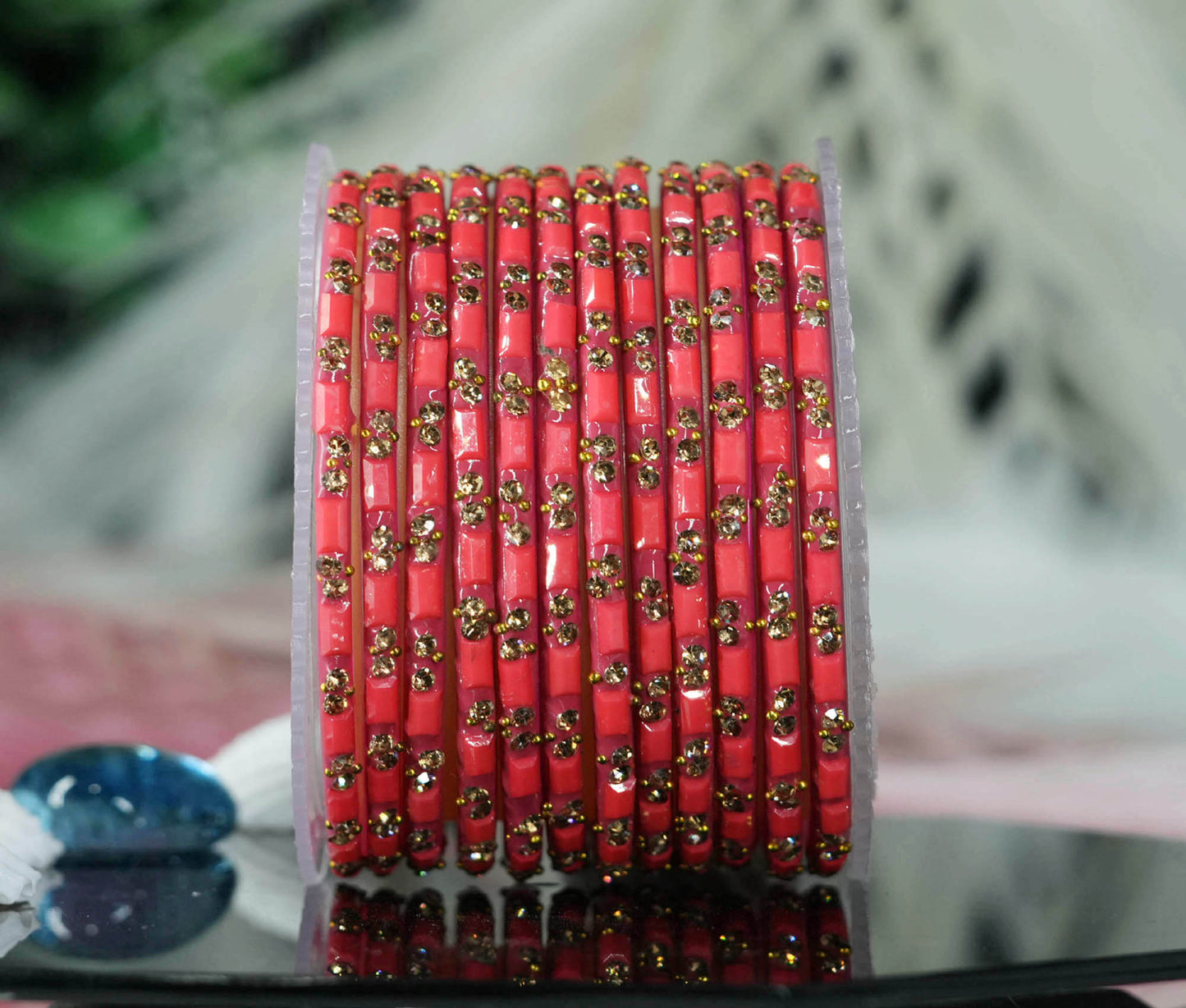Multiple Color Glass Bangles with Beads Studded for Women & Girls (Pack of 12 Bangles)