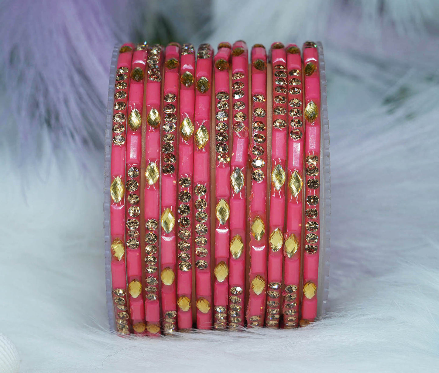 Multiple Color Glass Bangle with Stone Beads Work for Women & Girls (Pack 12 Bangles)