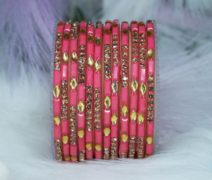 Multiple Color Glass Bangle with Stone Beads Work for Women & Girls (Pack 12 Bangles)