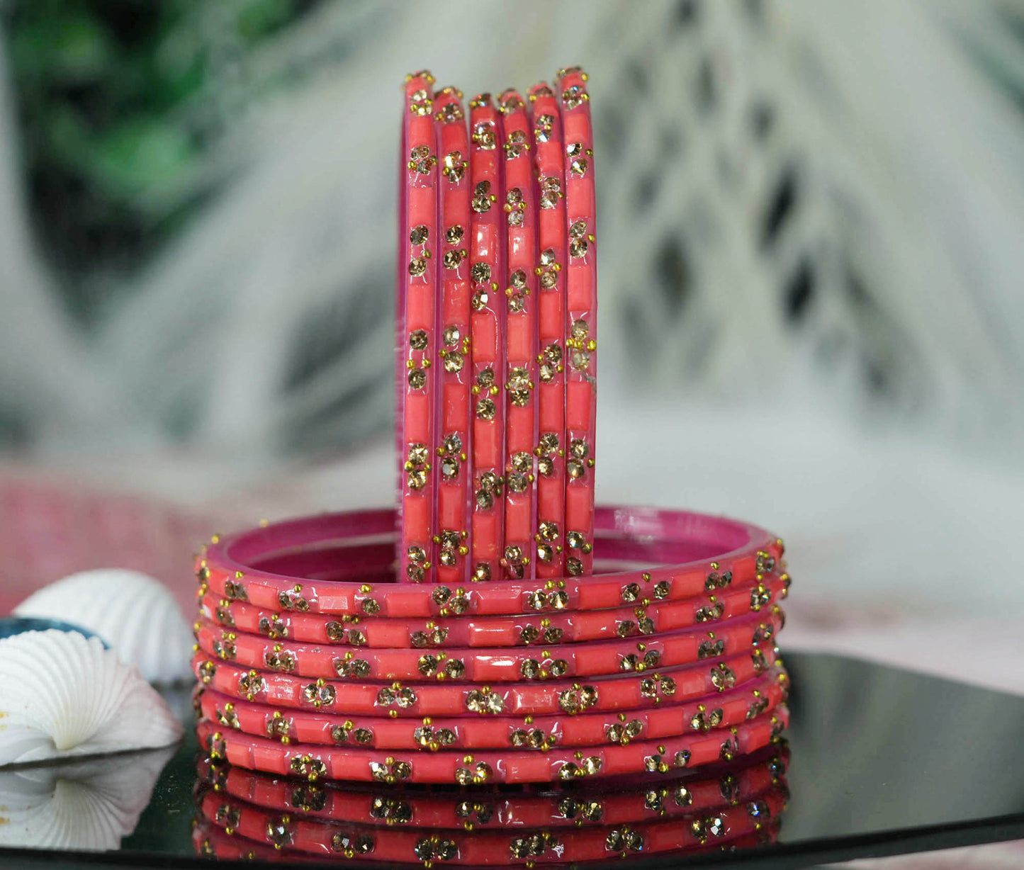 Multiple Color Glass Bangles with Beads Studded for Women & Girls (Pack of 12 Bangles)