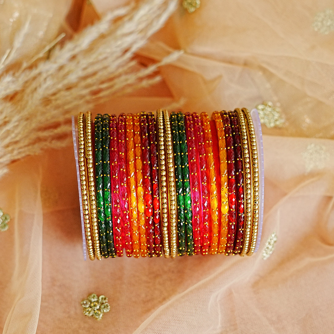 Traditional Glass Bangle Set for Women | Pearl & Gold Pearl Studded