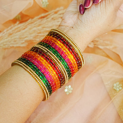 Traditional Glass Bangle Set for Women | Pearl & Gold Pearl Studded