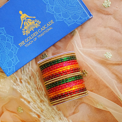 Traditional Glass Bangle Set for Women | Pearl & Gold Pearl Studded