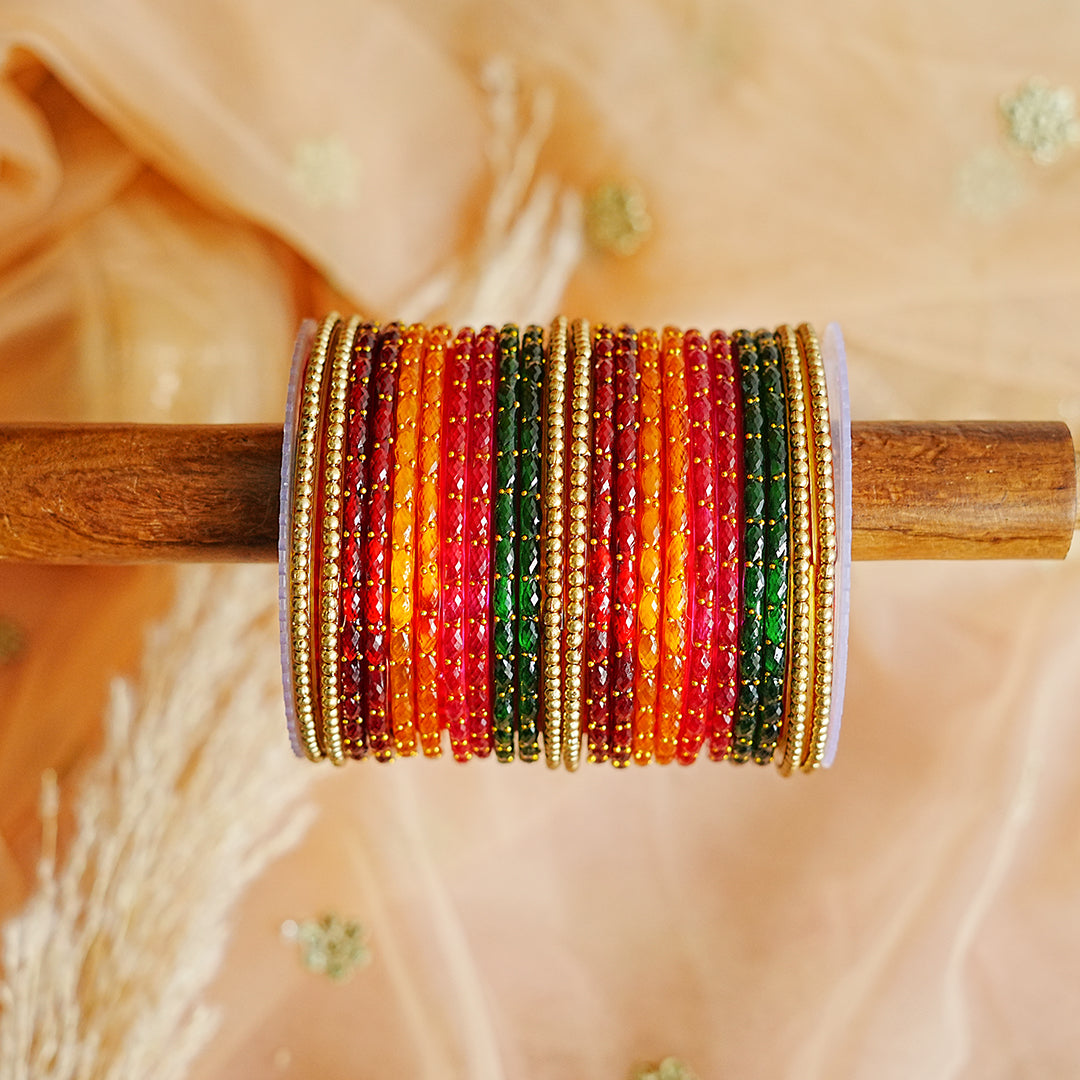 Traditional Glass Bangle Set for Women | Pearl & Gold Pearl Studded