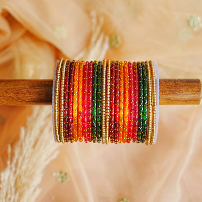 Traditional Glass Bangle Set for Women | Pearl & Gold Pearl Studded