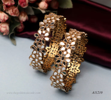 Gold Plated Mirror Work Metal Kada for Women (Pack of 2)