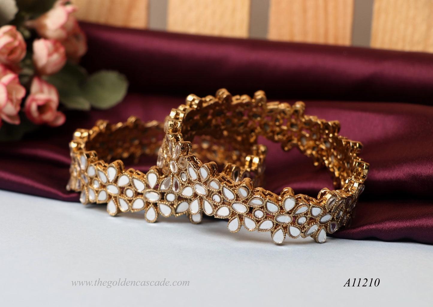 Gold Plated Mirror Work Metal Kada for Women (Pack of 2)