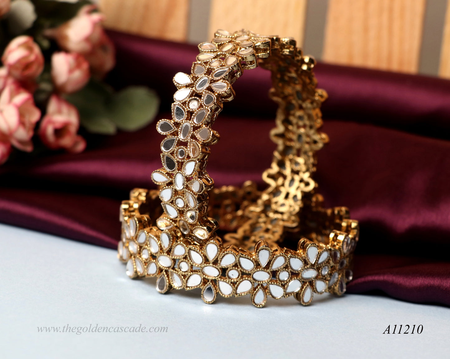 Gold Plated Mirror Work Metal Kada for Women (Pack of 2)