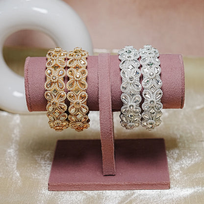 Traditional Glass Kada Intricate Kundan Stone & Pearl Work for Women & Girls (Pack of 2)