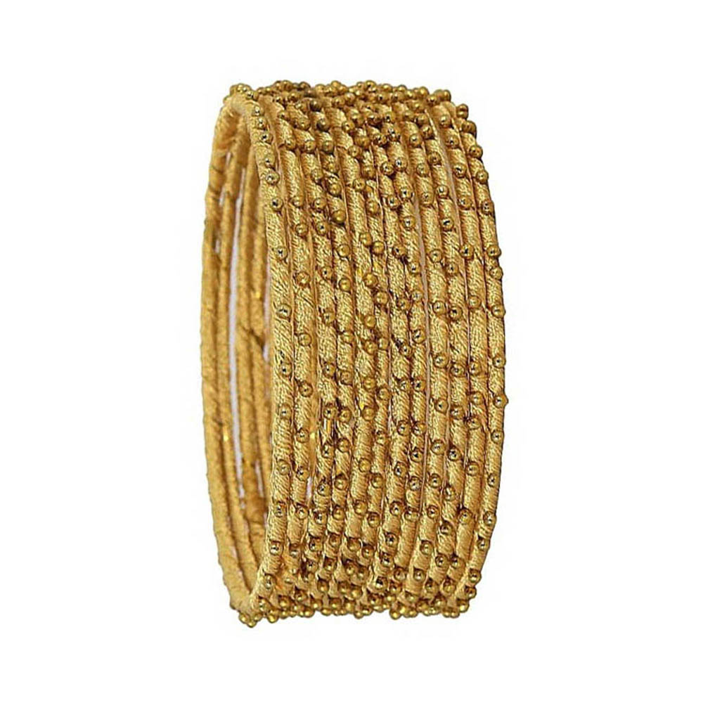 Golden Color Stylish Thread Work Bangles for Women | Metal Bangles with Silk Thread Design