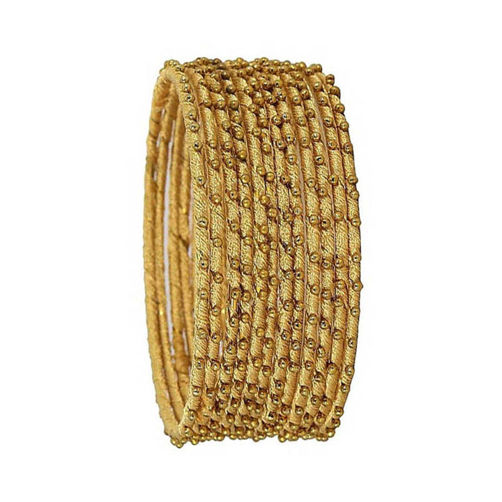 Golden Color Stylish Thread Work Bangles for Women | Metal Bangles with Silk Thread Design