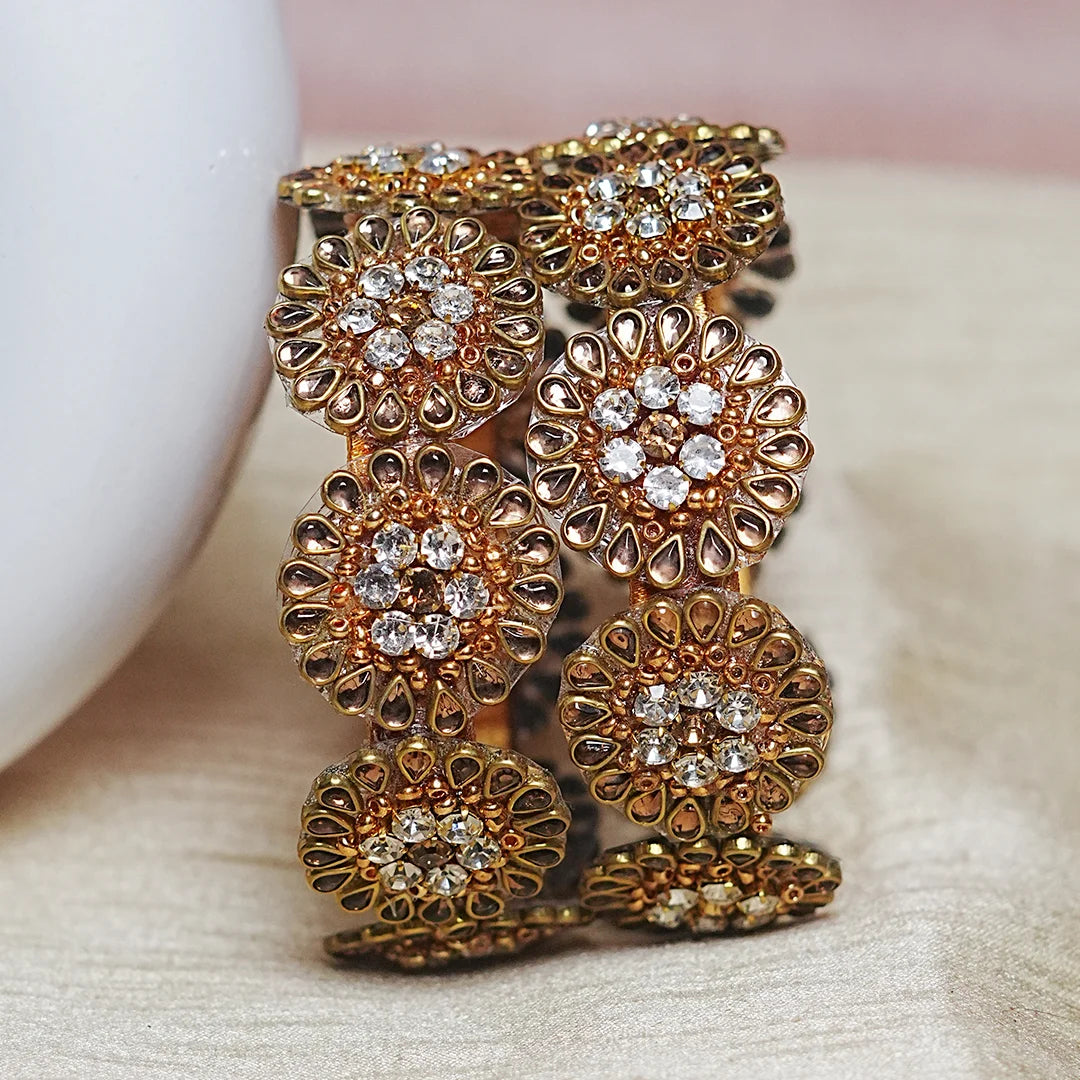 Premium Kundan Work Floral Thread Kada Bangle for Women & Girls (Pack of 2)