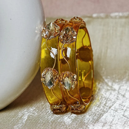 Traditional Flower Design Kundan Work Glass Kada for Women & Girls (Pack of 2)