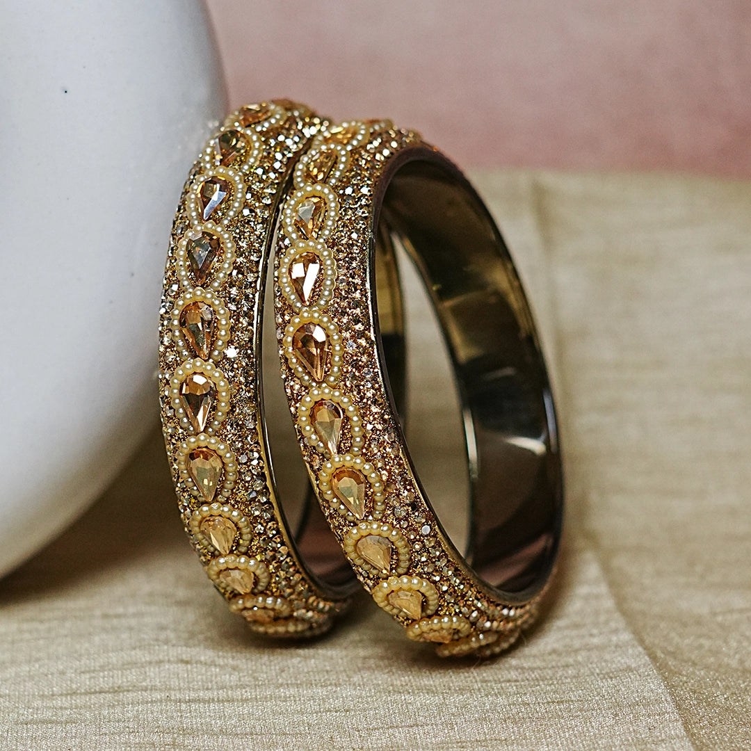 Glass Kada for Women & Girls – Kundan Studded Work (Pack of 2)