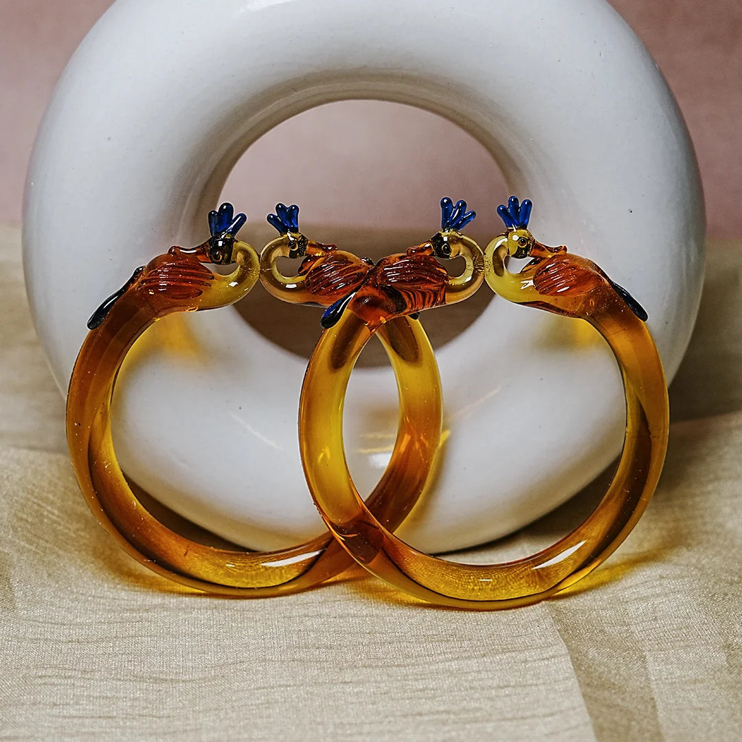 Traditional Peacock Design Glass Kada Bangle for Women & Girls (Pack of 2)