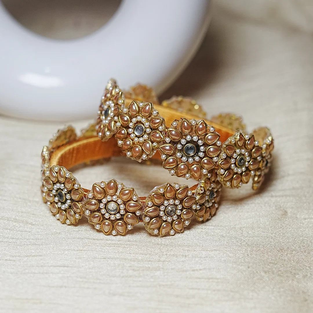 Premium Kundan Work Floral Thread Kada Bangle for Women & Girls (Pack of 2)