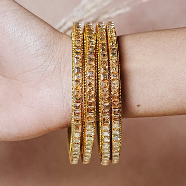Designer Glass Kada Bangles | Stone Finish (Pack of 4)