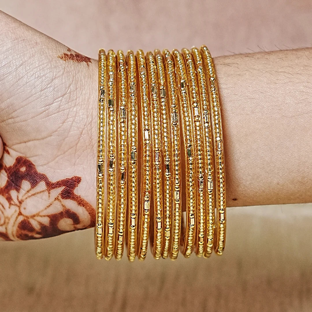 Pearl Studded Traditional Glass Bangles for Women (Pack of 12)