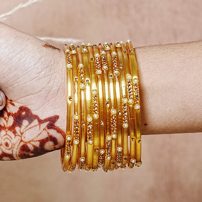 Premium Glass Bangles for Women | Zircon & Beads Work | Glossy Finish (Pack of 12)
