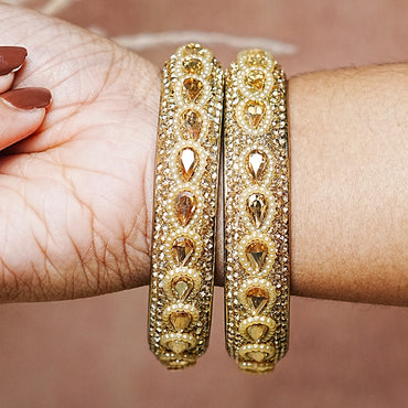 Glass Kada for Women & Girls – Kundan Studded Work (Pack of 2)