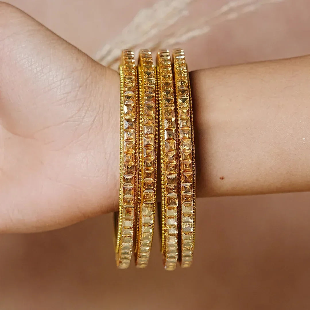 Designer Glass Kada Bangles | Stone Finish (Pack of 4) - The Golden Cascade