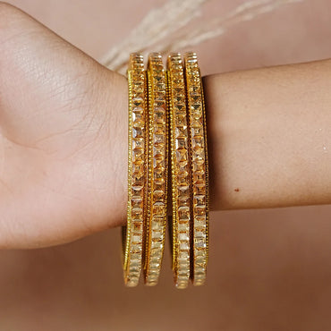 Designer Glass Kada Bangles | Stone Finish (Pack of 4)