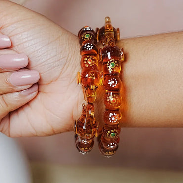 Premium Elephant Motif Design Glass Kada Bangles for Women (Pack of 2)