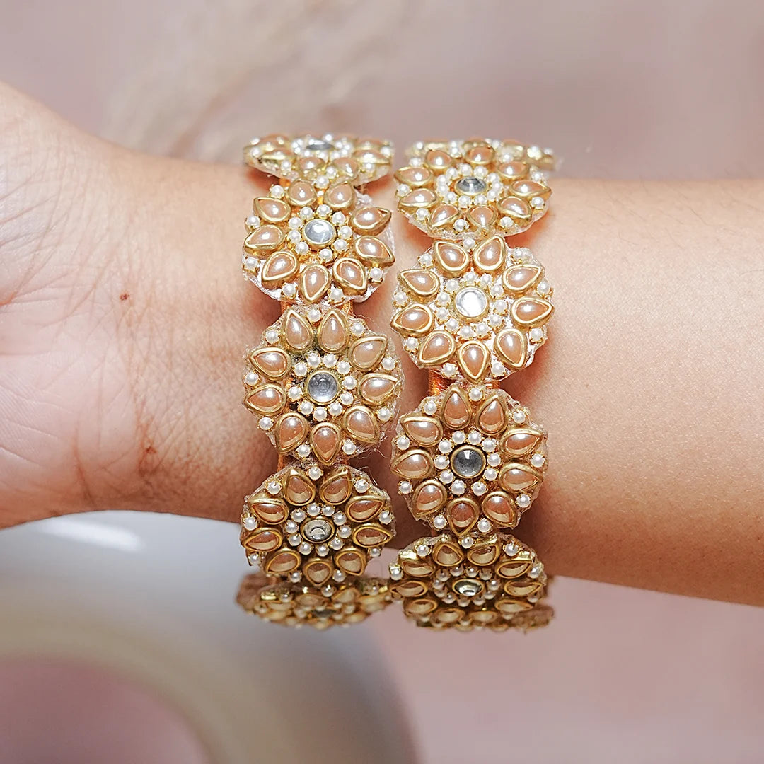 Premium Kundan Work Floral Thread Kada Bangle for Women & Girls (Pack of 2)
