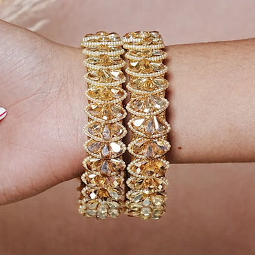 Premium Handcrafted Kundan Work Glass Kada For Women (Pack of 2)