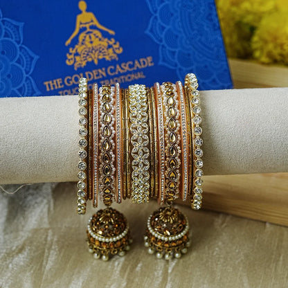 Designer Metal Bangles Set with Jhumki for Women (Both Hands)
