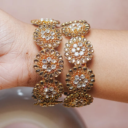 Premium Kundan Work Floral Thread Kada Bangle for Women & Girls (Pack of 2)