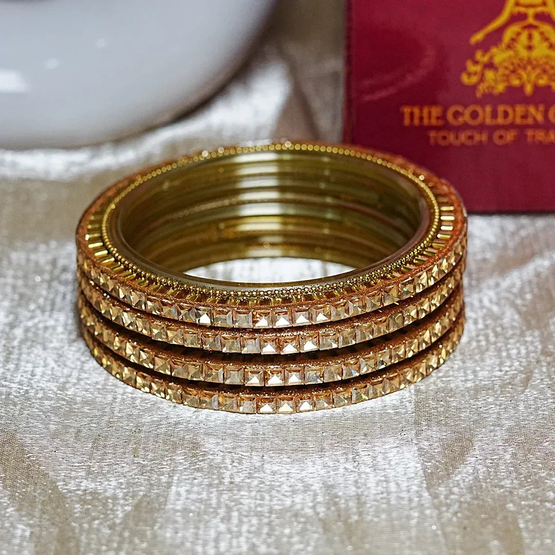 Designer Glass Kada Bangles | Stone Finish (Pack of 4) - The Golden Cascade