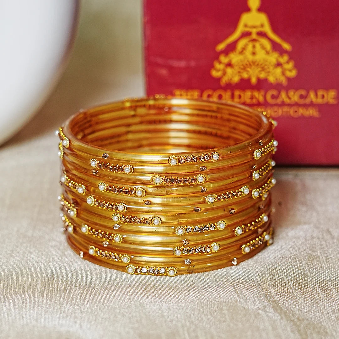 Premium Glass Bangles for Women | Zircon & Beads Work | Glossy Finish (Pack of 12)