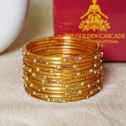 Premium Glass Bangles for Women | Zircon & Beads Work | Glossy Finish (Pack of 12)