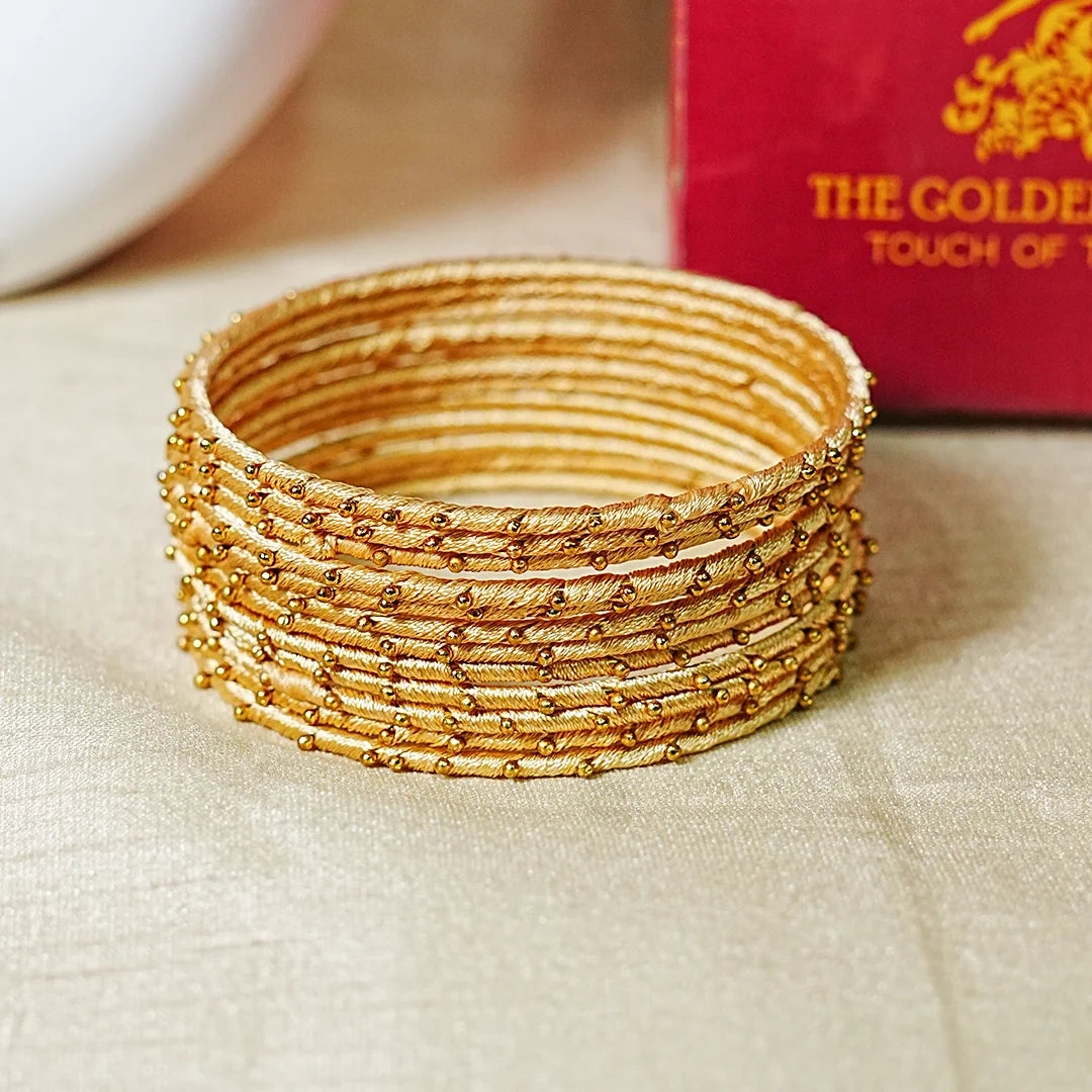 Metal Base with Premium Thread Work Bangles for Women & Girls (Pack of 12 Bangle)
