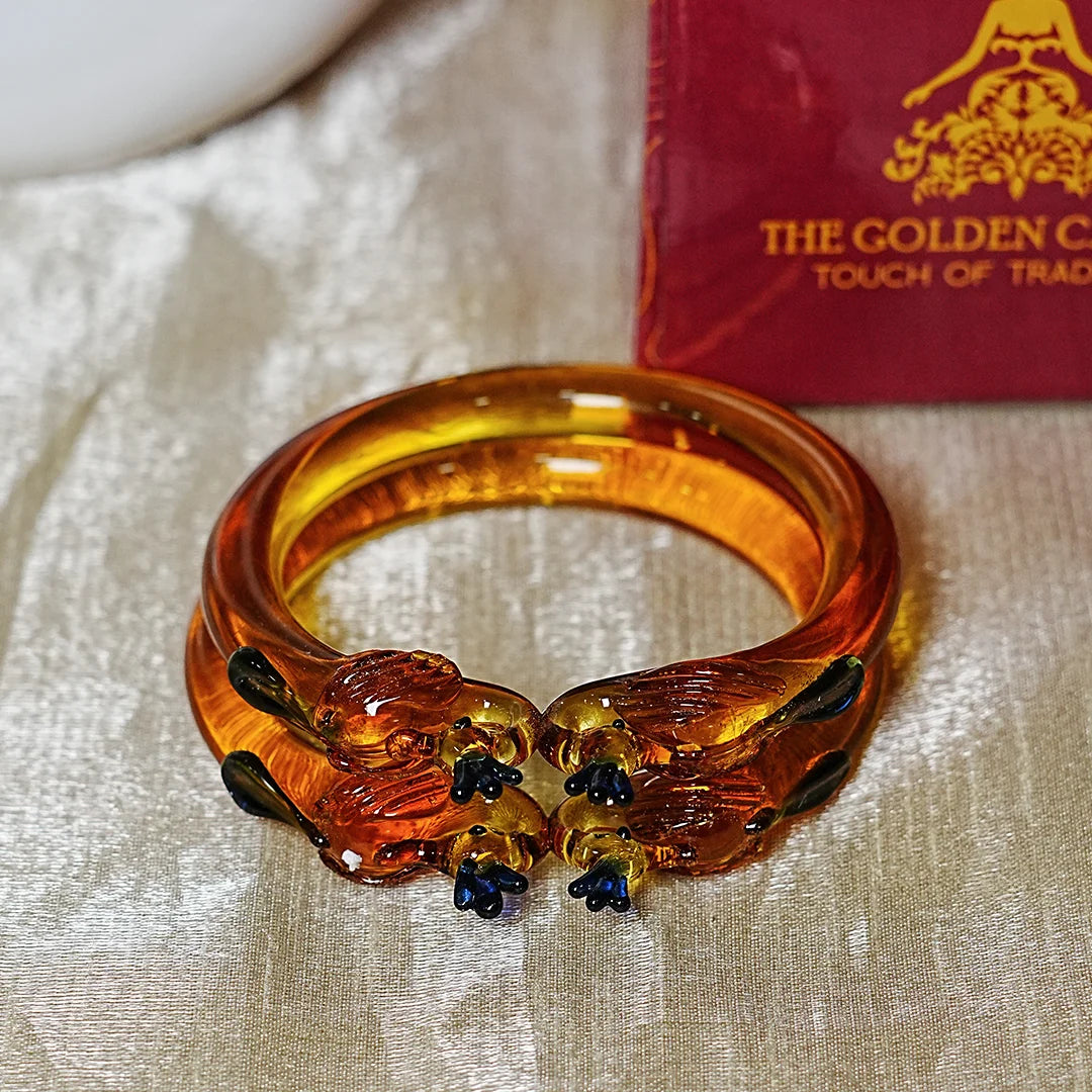 Traditional Peacock Design Glass Kada Bangle for Women & Girls (Pack of 2)