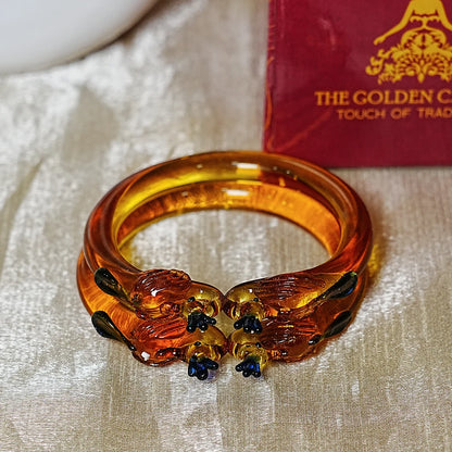 Traditional Peacock Design Glass Kada Bangle for Women & Girls (Pack of 2)