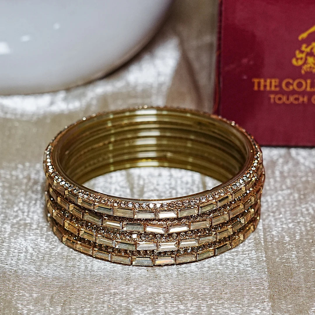 Designer Glass Kada Bangles | Stone Finish (Pack of 4)