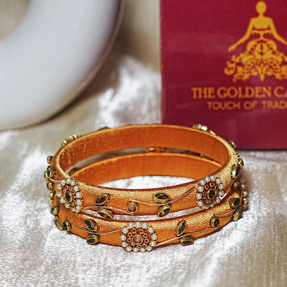 Designer Thread Work Kundan Leaf Style Kada Bangle for Women & Girls (Pack of 2)