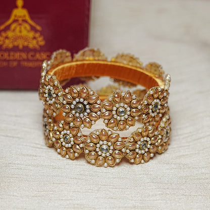 Premium Kundan Work Floral Thread Kada Bangle for Women & Girls (Pack of 2)