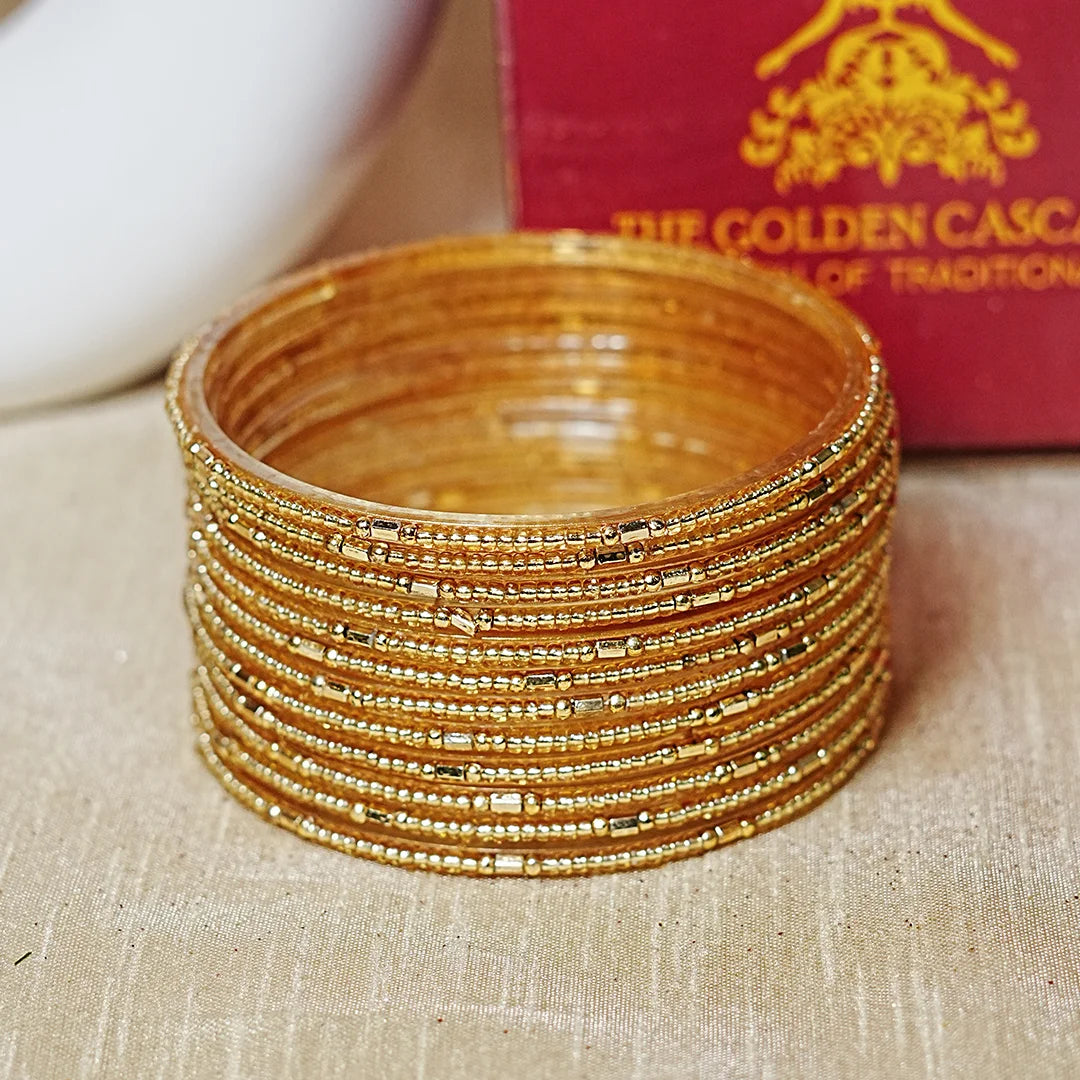 Pearl Studded Traditional Glass Bangles for Women (Pack of 12)
