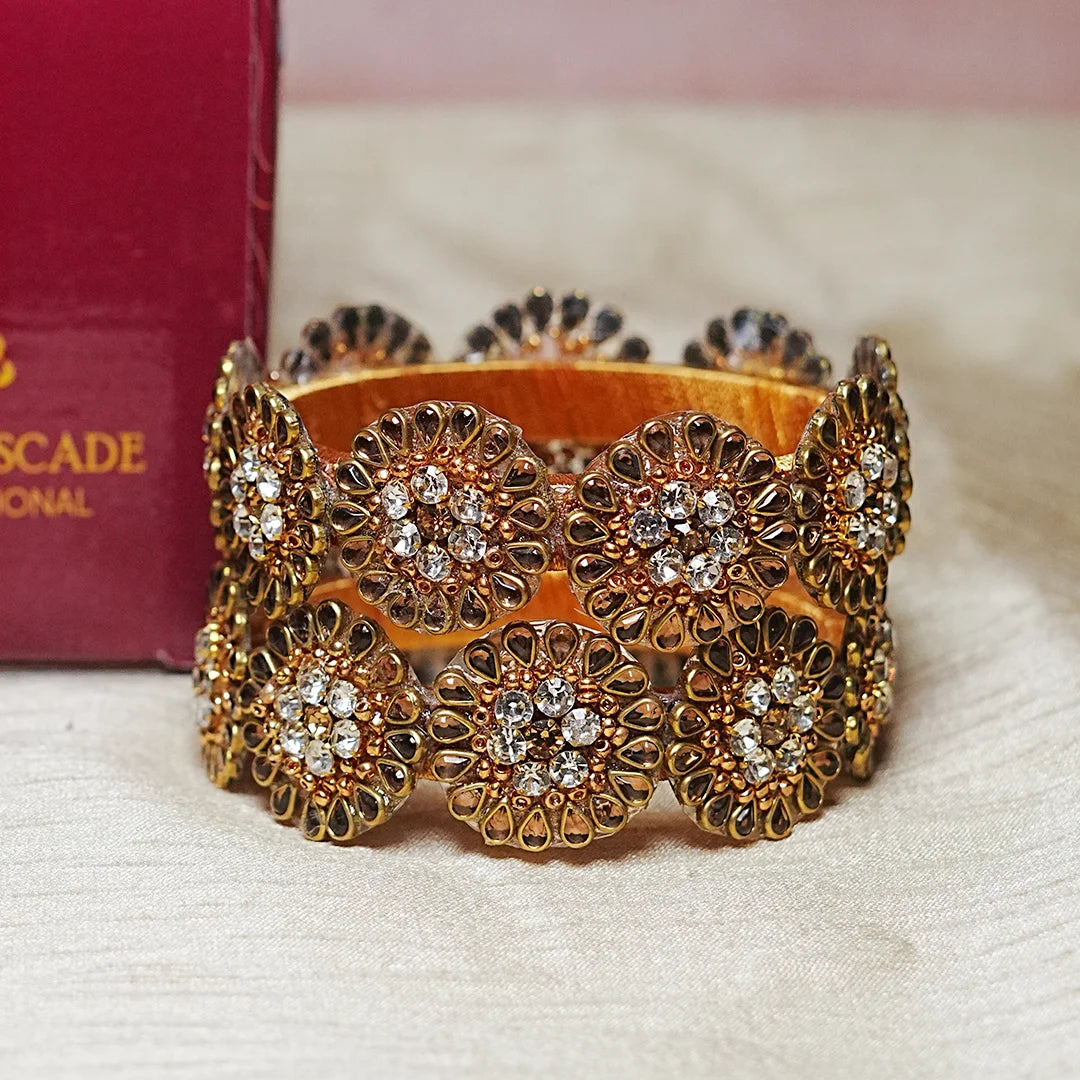 Premium Kundan Work Floral Thread Kada Bangle for Women & Girls (Pack of 2)