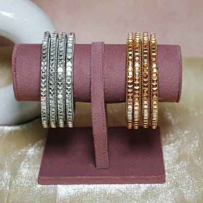 Designer Glass Kada Bangles | Stone Finish (Pack of 4) - The Golden Cascade