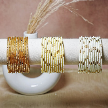 Pearl Studded Traditional Glass Bangles for Women (Pack of 12)