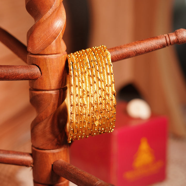 Golden Color Premium Silk Thread Bangle for Women & Girls (Pack of 12)