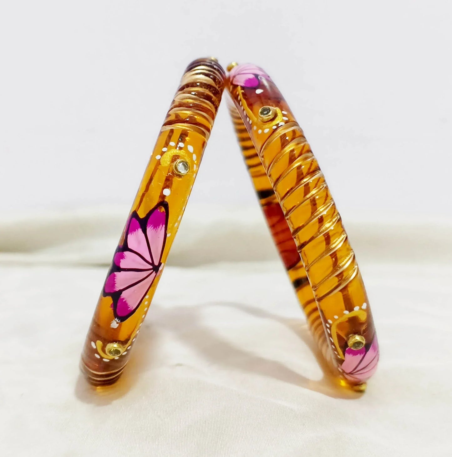 Handcrafted Lotus Printed Pattern Glass Kada for Women (Pack of 2) - The Golden Cascade