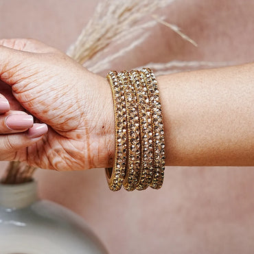 Traditional Indian Glass Kada Bangles Set with Beads Studded for Women & Girls (Pack of 4)