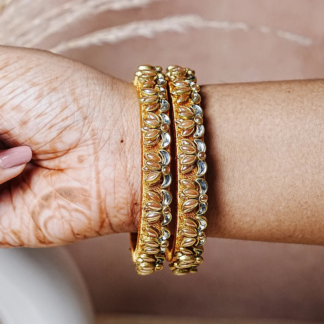 Handcrafted Silk Thread Kada Bangles with Lotus Motif for Women & Girls (Pack of 2)