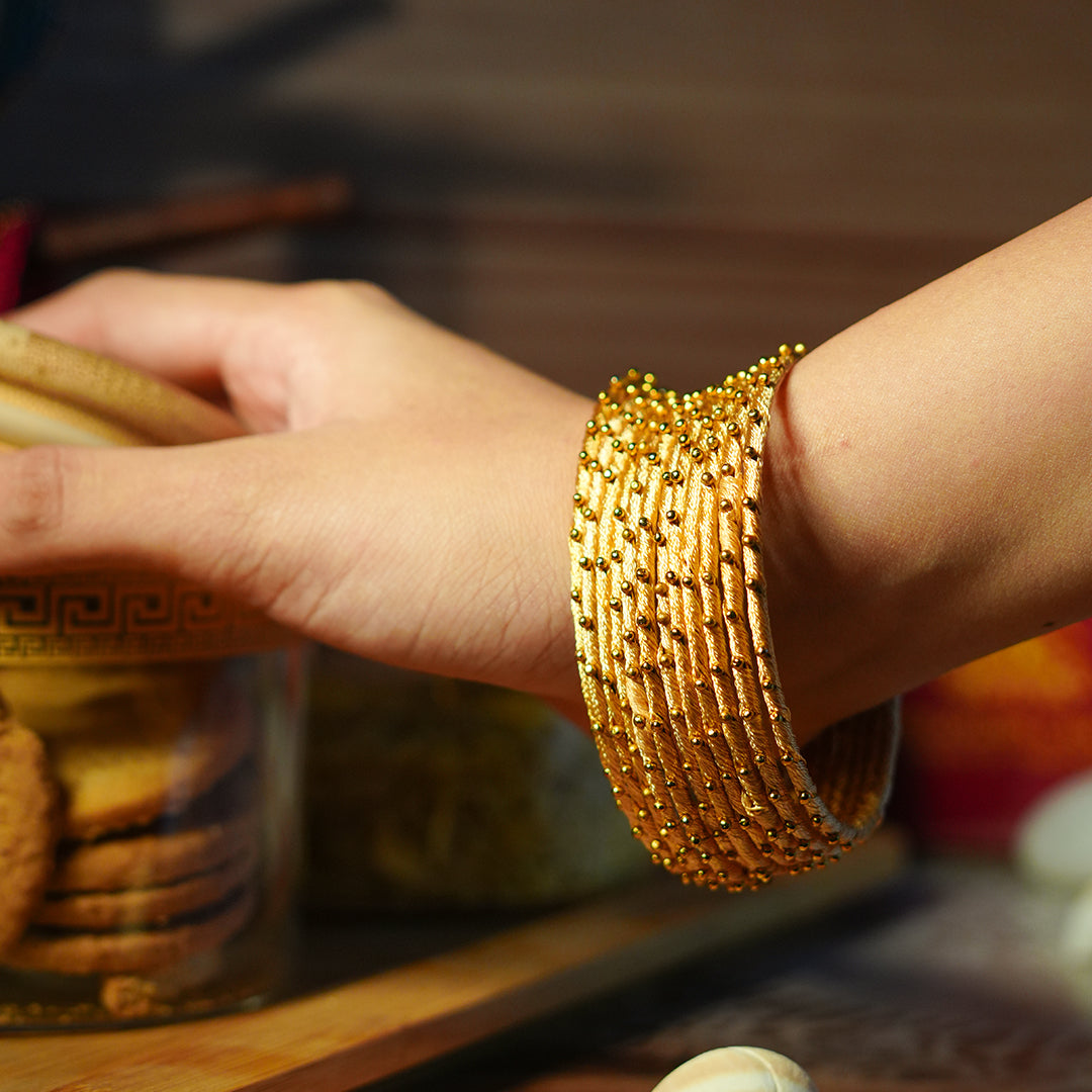 Golden Color Premium Silk Thread Bangle for Women & Girls (Pack of 12)